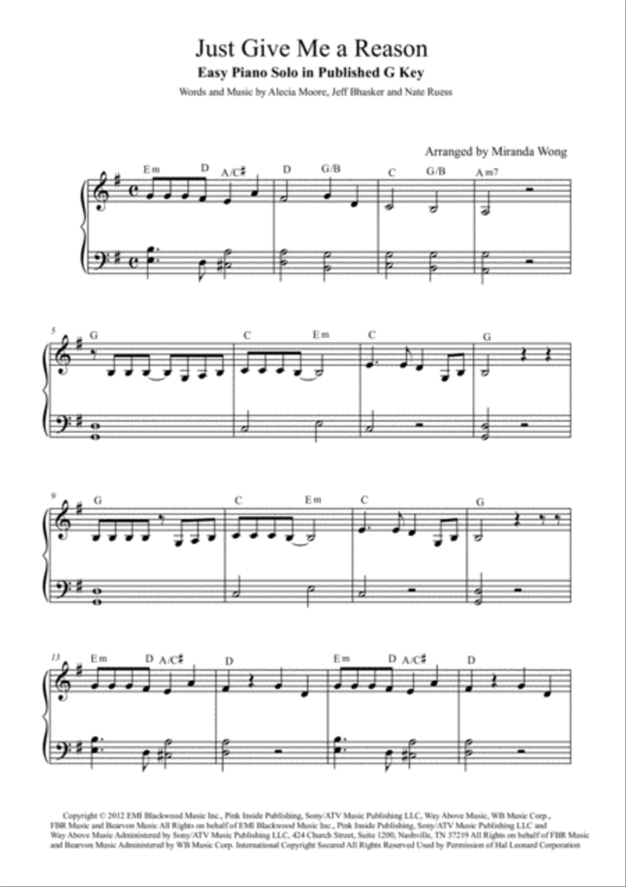 Just Give Me A Reason Just Give Me A Reason Easy Piano scores gallery preview page 1