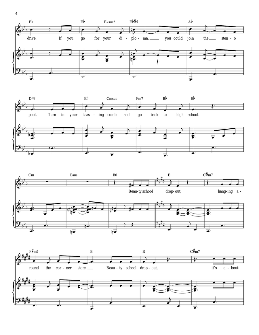 Beauty School Dropout (from Grease) Piano, Vocal scores gallery preview page 4