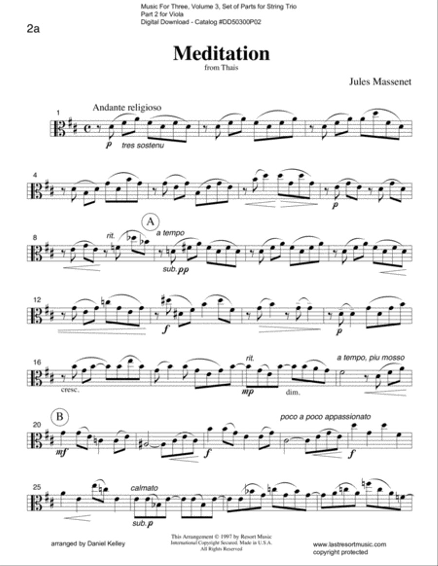 Meditation from Thais for String Trio (or Wind Trio) Large Ensemble scores gallery preview page 5