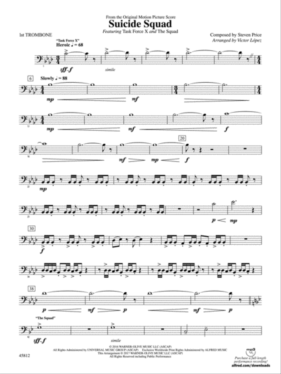 Suicide Squad: 1st Trombone Concert Band scores gallery preview page 1