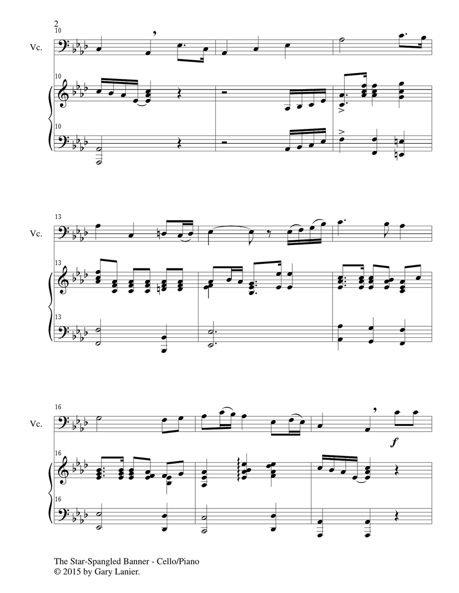 THE STAR-SPANGLED BANNER (Duet – Cello and Piano/Score and Parts) Piano scores gallery preview page 3
