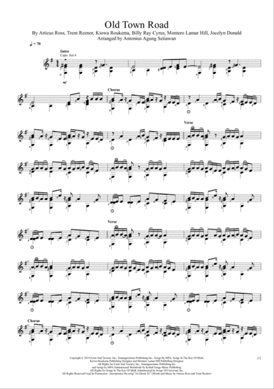 Old Town Road (remix) Old Town Road (remix) Electric Guitar scores gallery preview page 1