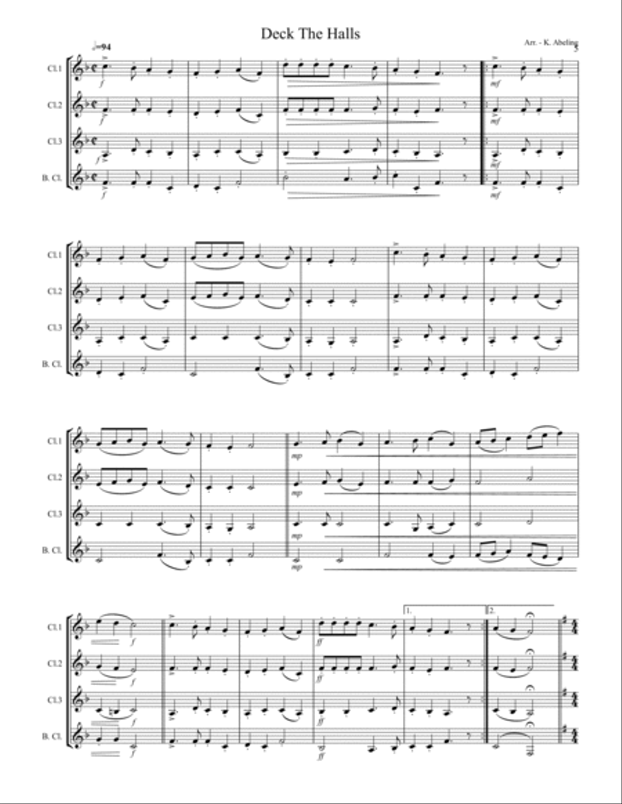 20 Traditional Christmas Carols Volume I (for Clarinet Quartet) Clarinet Quartet scores gallery preview page 6