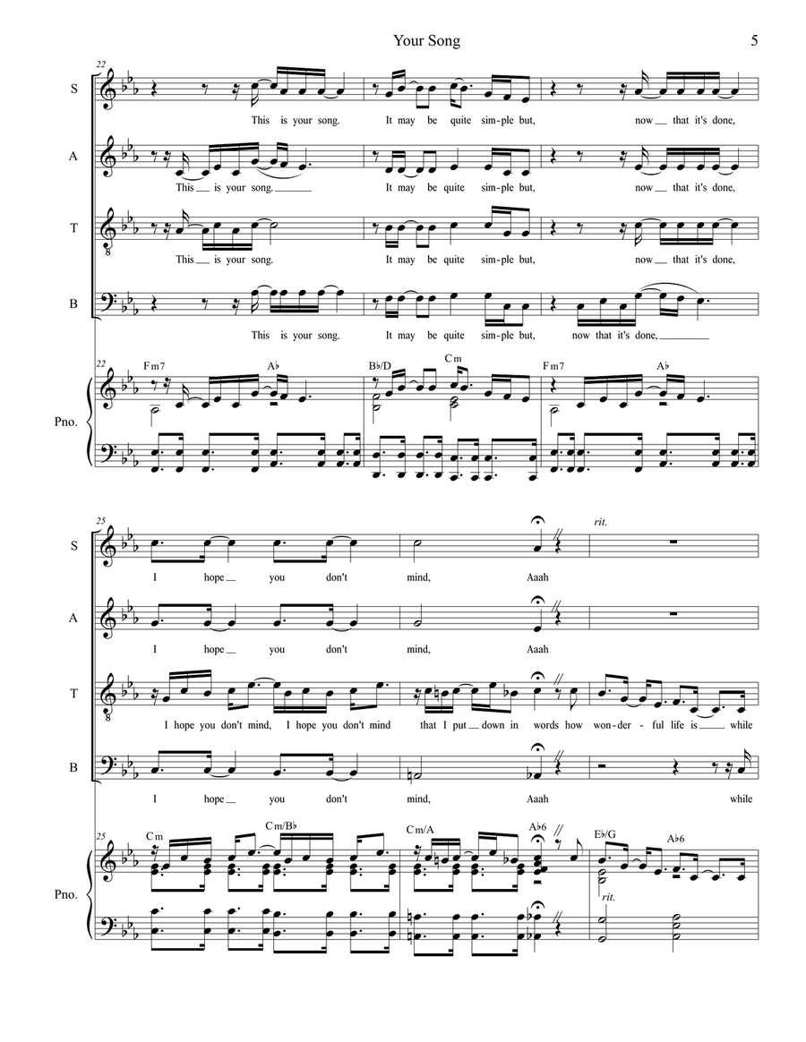 Your Song Your Song 4-Part scores gallery preview page 5