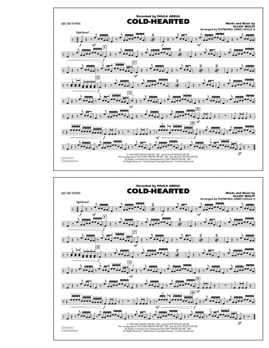 Cold-Hearted (Featured in Drumline Live) - Quad Toms Percussion scores gallery preview page 1