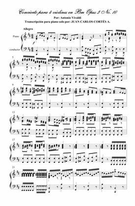 Concierto para 4 violines en Bm - Vivaldi Piano Solo - III Allegro