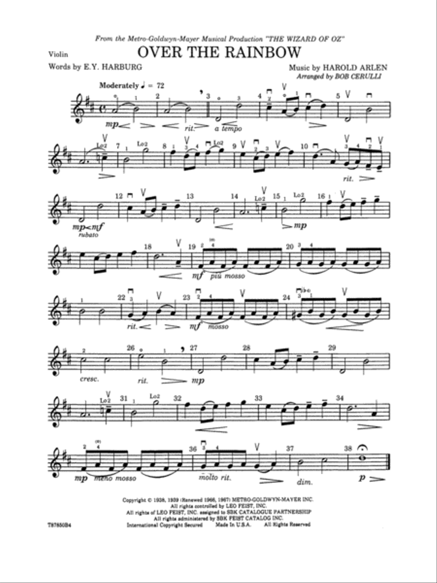 Over the Rainbow 1st Violin by Harold Arlen Choir Digital