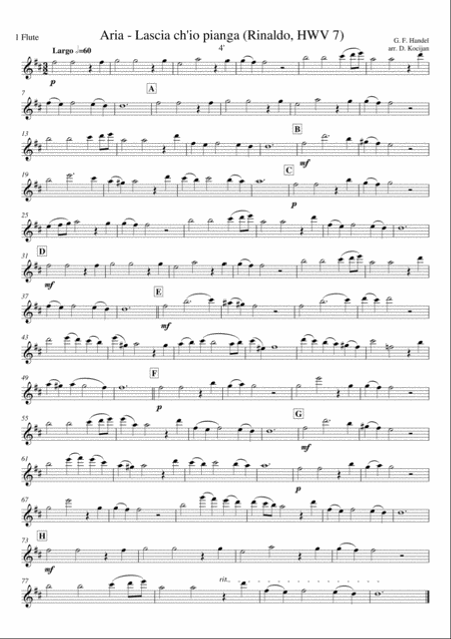 Aria - Lascia ch'io pianga (flute quartet) Aria - Lascia ch'io pianga (flute quartet) Flute Quartet scores gallery preview page 3