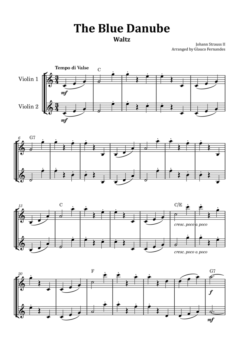The Blue Danube - Violin Duet with Chord Notations image number null