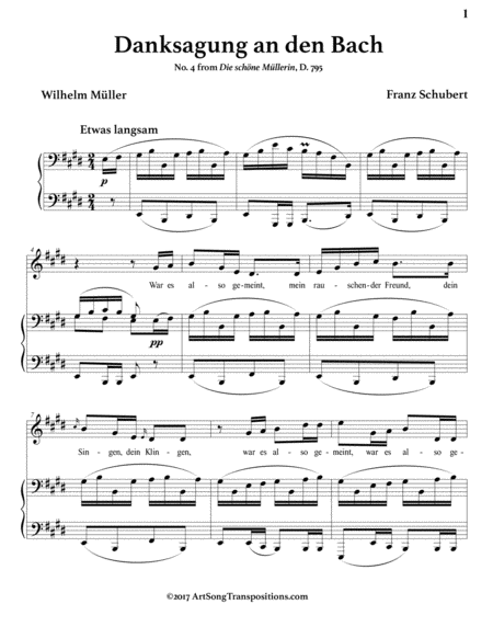 SCHUBERT: Danksagung an den Bach, D. 795 no. 4 (transposed to E major)