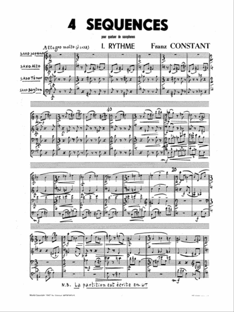 4 Sequences for Saxophone Quartet (Score and Parts) Saxophone Quartet scores gallery preview page 2