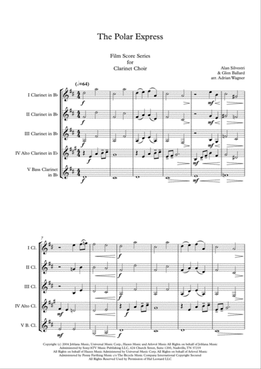 The Polar Express from Warner Bros. Pictures' THE POLAR EXPRESS Clarinet Choir scores gallery preview page 3