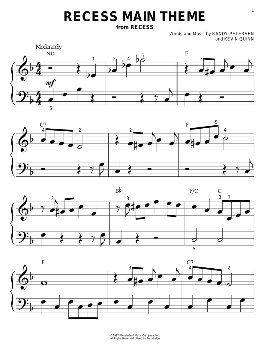 Recess Main Theme Easy Piano scores gallery preview page 1