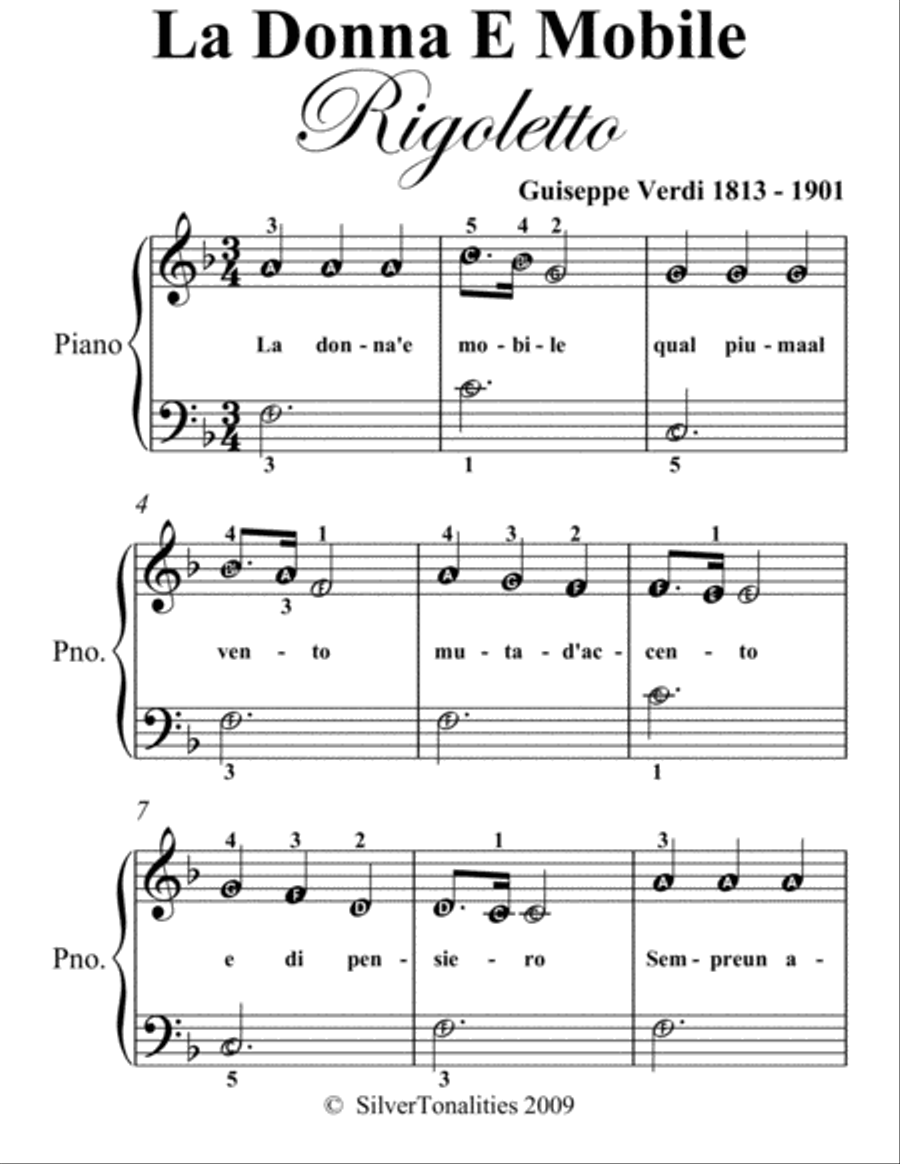 La Donna E Mobile Rigoletto Easiest Piano Sheet Music Easy Piano scores gallery preview page 2