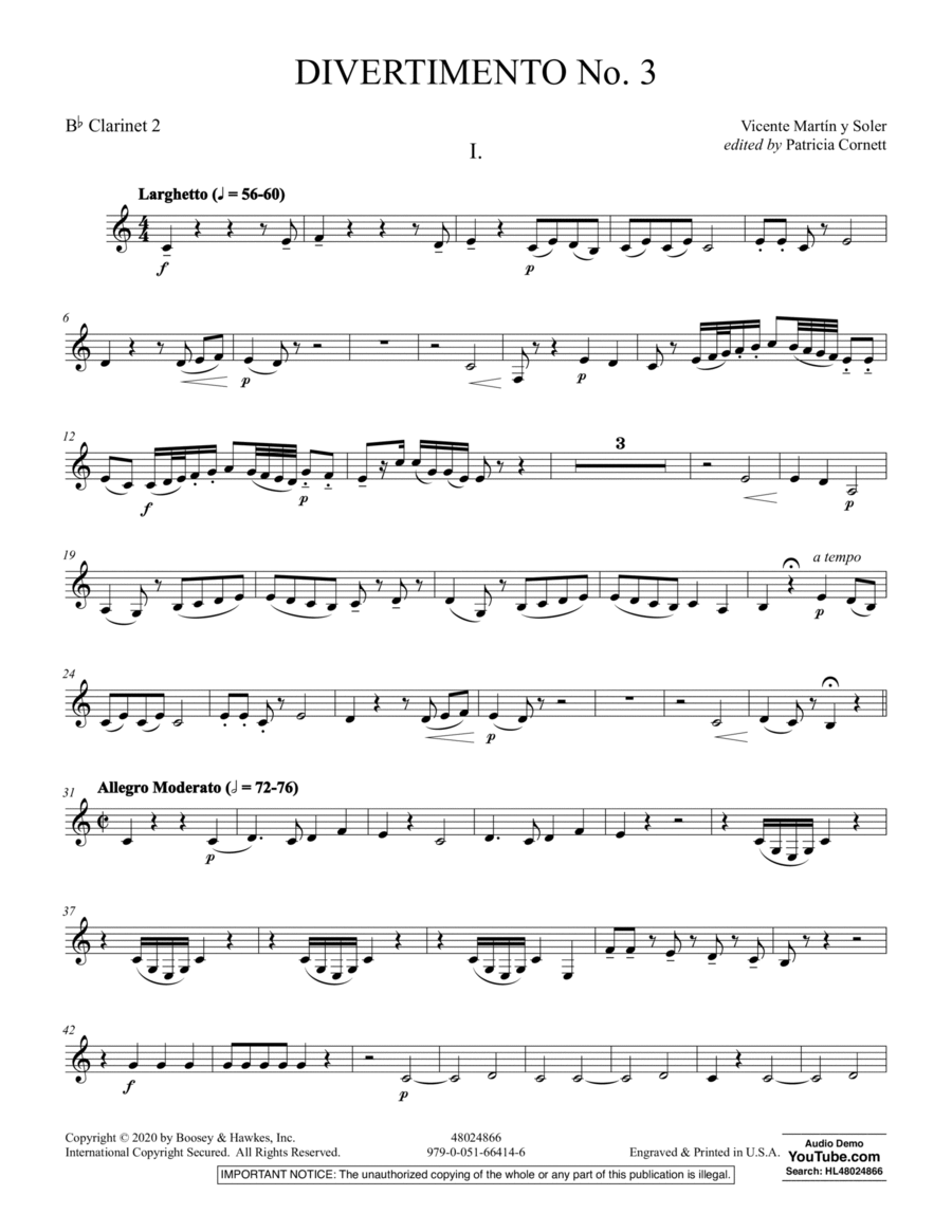 Divertimento No. 3 (ed. Patricia Cornett) - Bb Clarinet 2 Concert Band scores gallery preview page 1