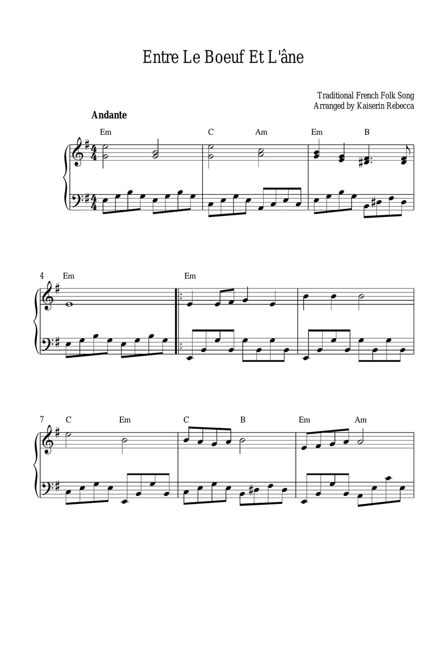 Entre Le Boeuf Et L'âne Piano Solo scores gallery preview page 1