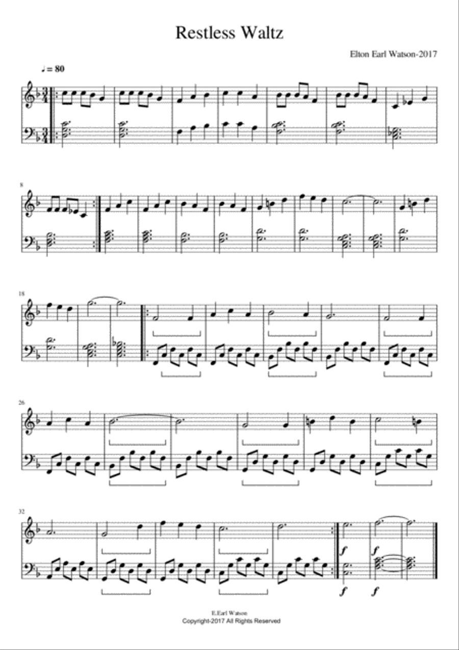 Restless Waltz Restless Waltz Piano Solo scores gallery preview page 1