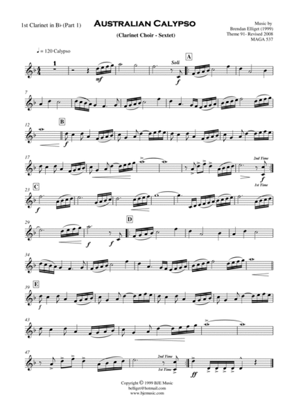 Australian Calypso - Clarinet Sextet or Choir image number null