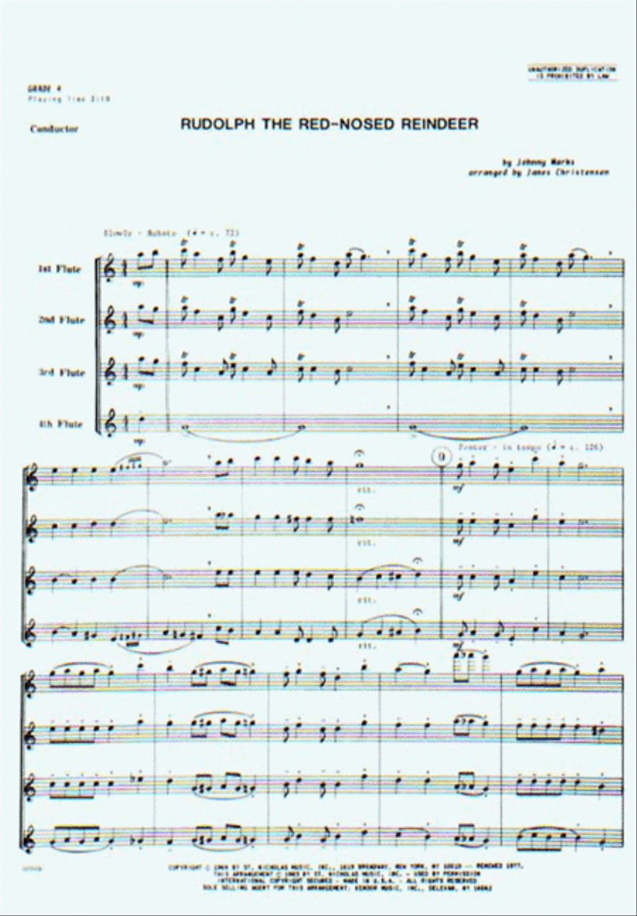 Rudolph The Red-Nosed Reindeer Flute Quartet scores gallery preview page 2