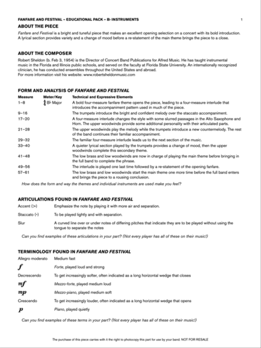 Fanfare and Festival: Bb Educational Pack Concert Band scores gallery preview page 1