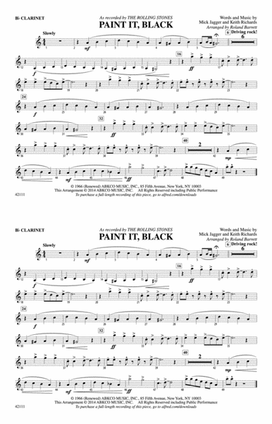 Paint It, Black: 2nd B-flat Clarinet by The Rolling Stones - Concert Band -  Digital Sheet Music