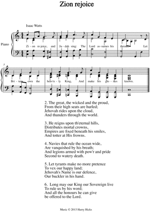 Zion rejoice. A new tune to a wonderful Isaac Watts hymn.