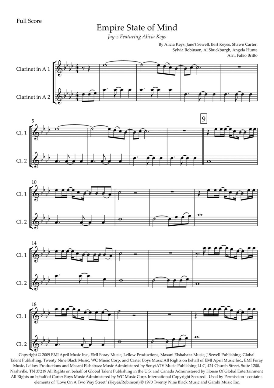 Empire State Of Mind Clarinet Duet scores gallery preview page 1