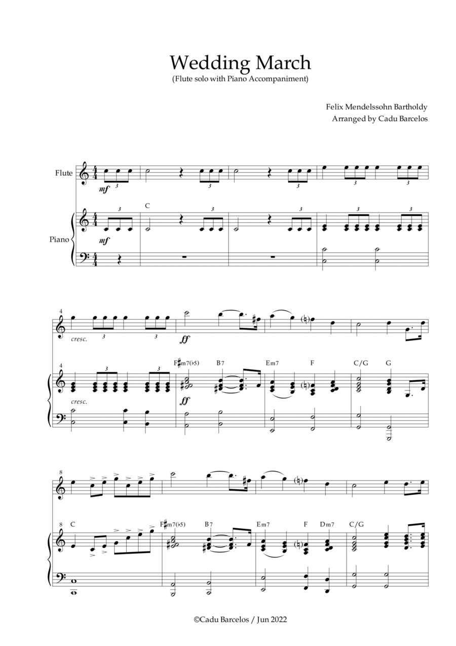 Wedding March - Flute and piano Mendelssohn Flute Solo scores gallery preview page 1