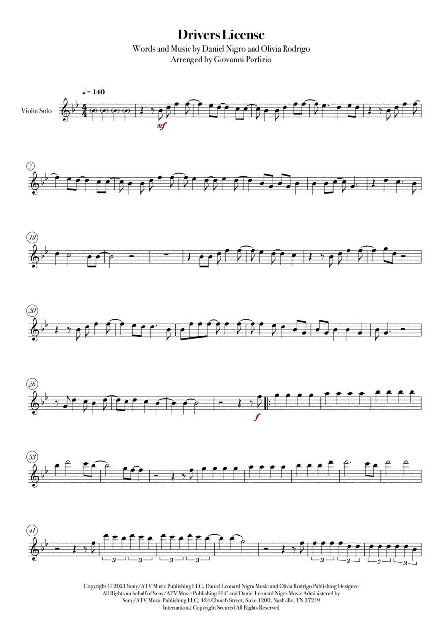 Drivers License Violin Solo scores gallery preview page 1
