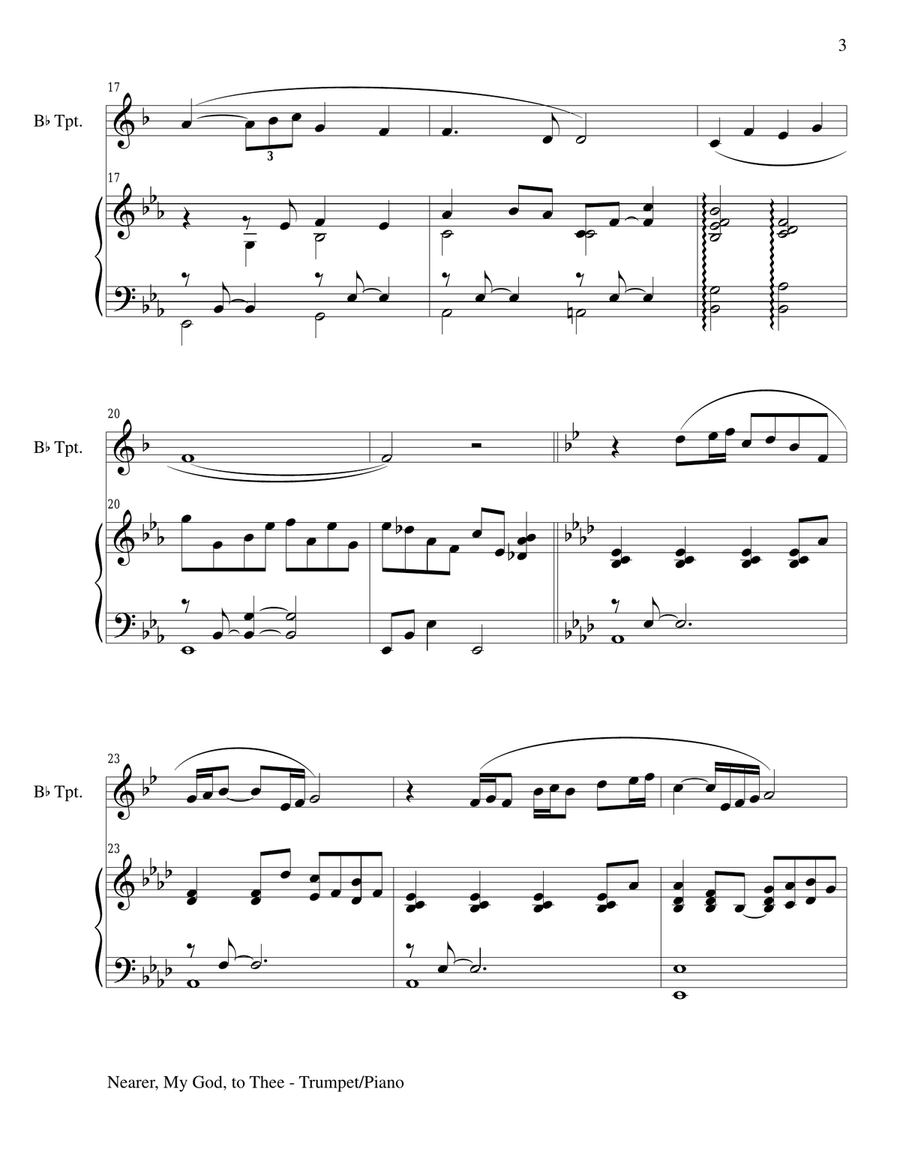 NEARER, MY GOD, TO THEE (Bb Trumpet Piano and Trumpet Part) Trumpet Solo scores gallery preview page 3