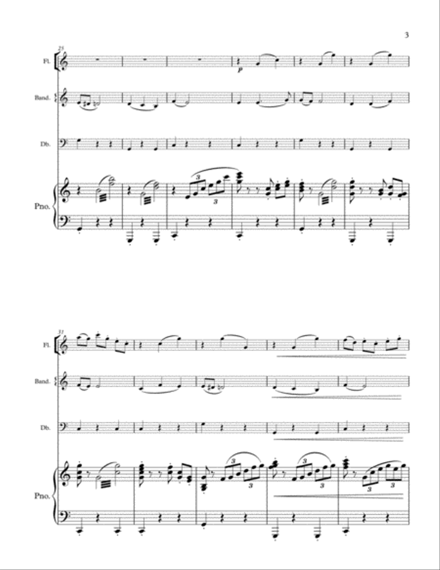 Neapolitan Medley (for flute, bandoneon, bass and piano) Small Ensemble scores gallery preview page 3