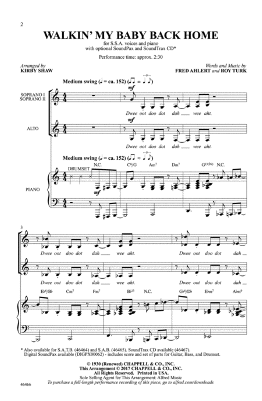 Walkin' My Baby Back Home Choir scores gallery preview page 1