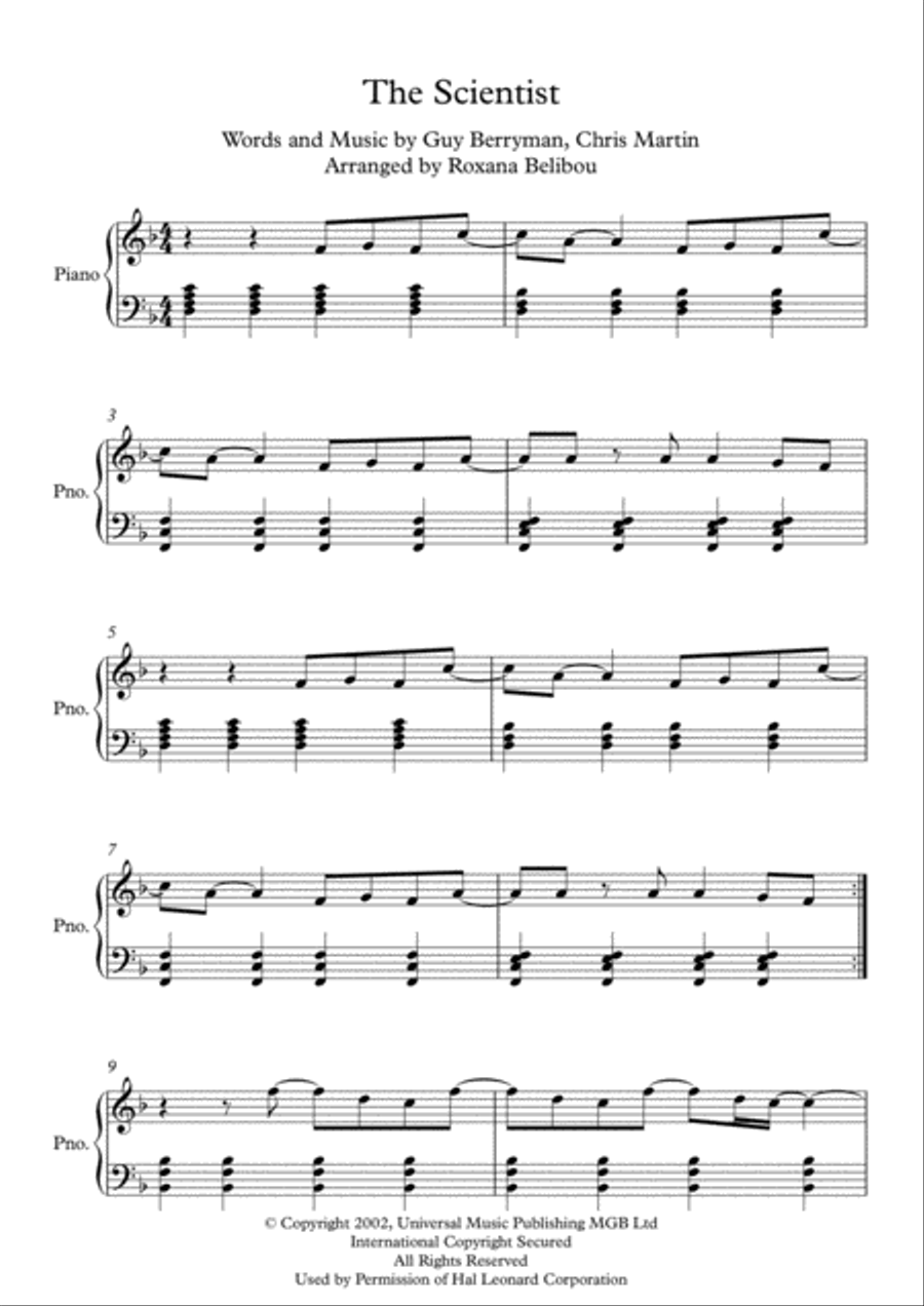 The Scientist Piano Solo scores gallery preview page 1