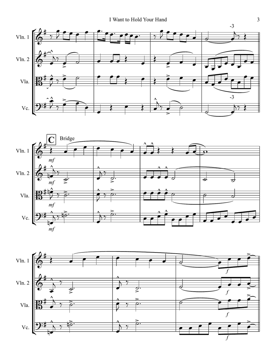 I Want To Hold Your Hand String Trio scores gallery preview page 3