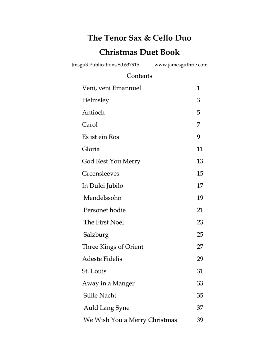 The Tenor Sax & Cello Christmas Duet Book Tenor Saxophone scores gallery preview page 1