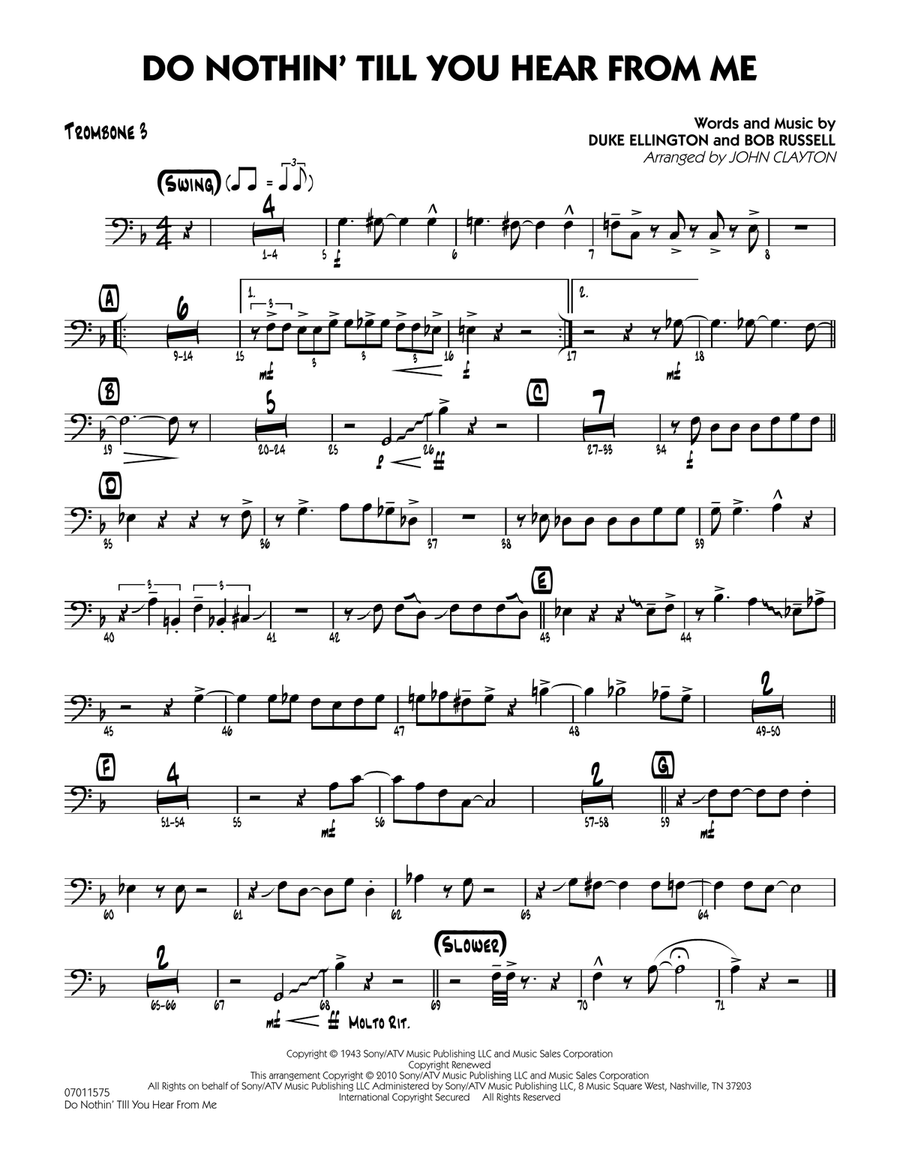 Do Nothin' Till You Hear From Me - Trombone 3 Jazz Ensemble scores gallery preview page 1