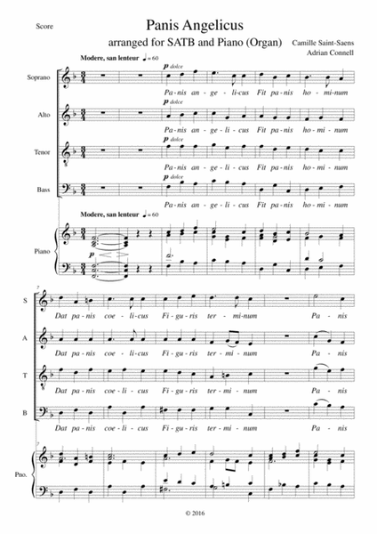 Saint-Saens Panis Angelicus arranged for SATB choir and piano (or organ)