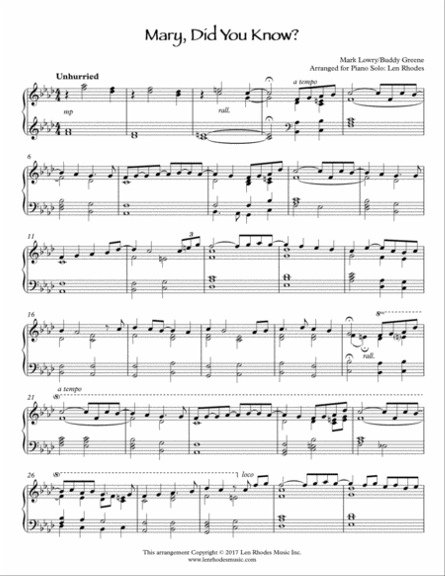 Mary, Did You Know? Piano Solo scores gallery preview page 1