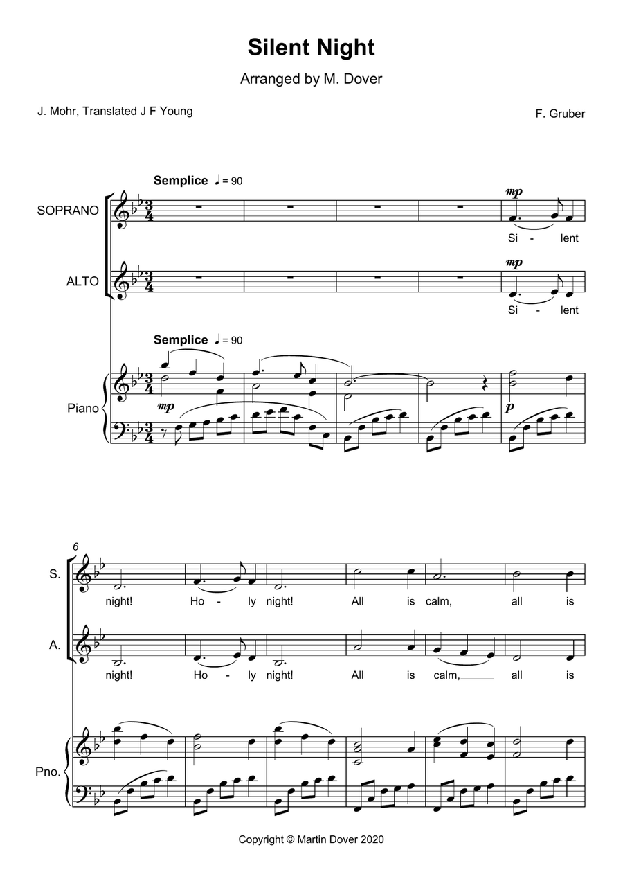 Silent Night - SA, Two part Choir SA scores gallery preview page 1