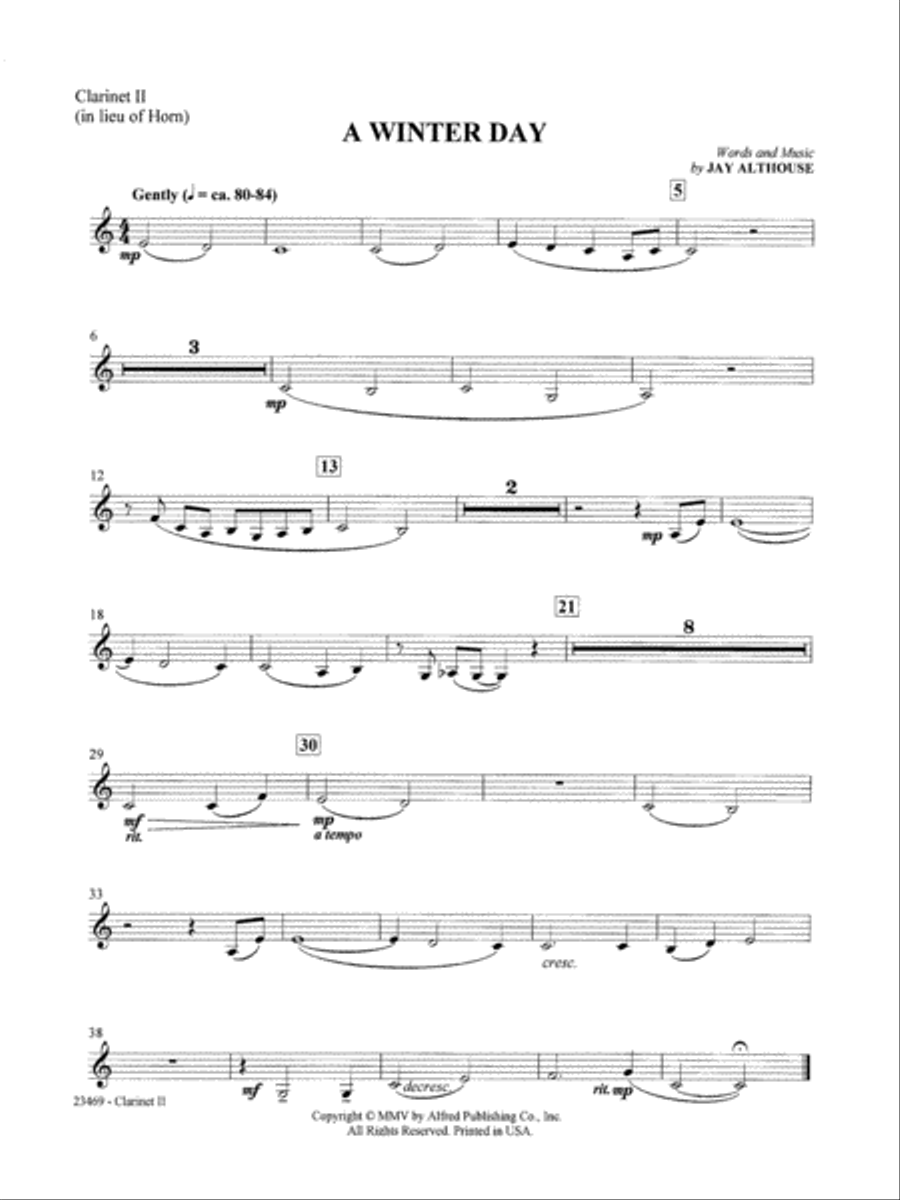 A Winter Day: 2nd B-flat Clarinet B-Flat Clarinet scores gallery preview page 1