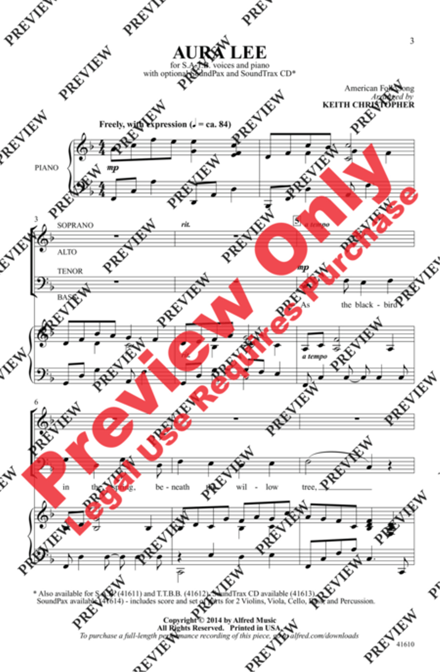 Aura Lee - SoundTrax CD (CD only) Choir scores gallery preview page 2