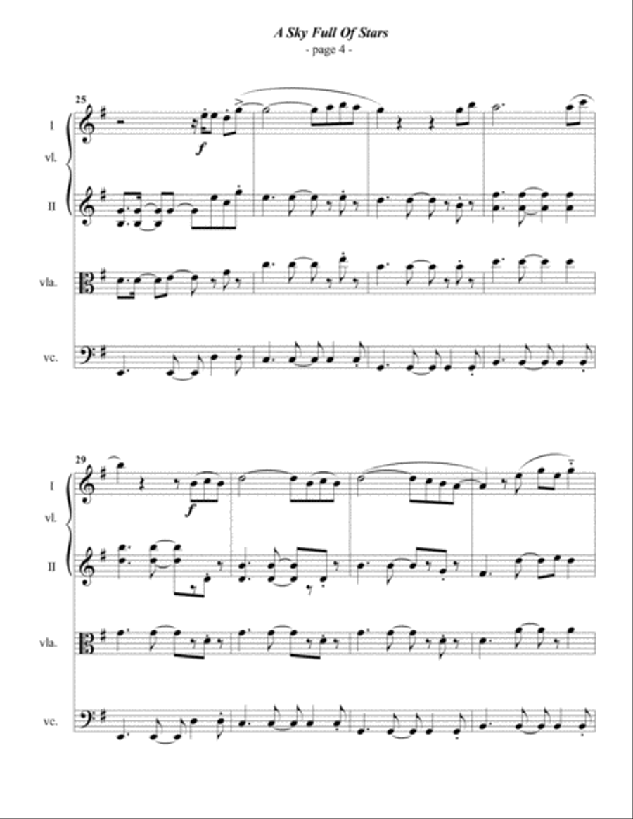 A Sky Full Of Stars String Quartet scores gallery preview page 4