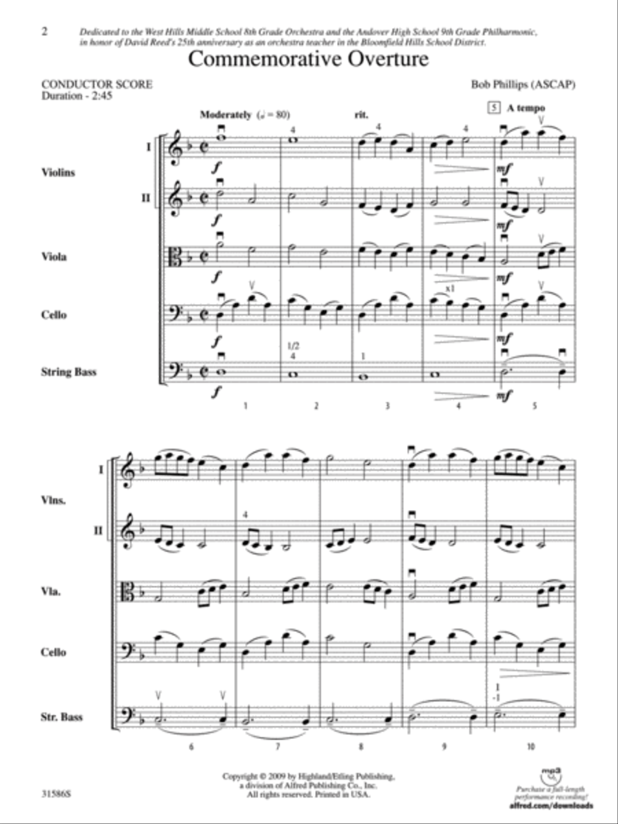 Commemorative Overture String Orchestra scores gallery preview page 2