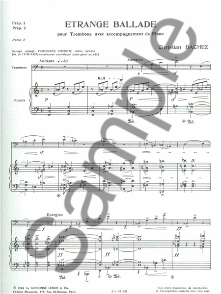 Etrange Ballade (trombone & Piano)