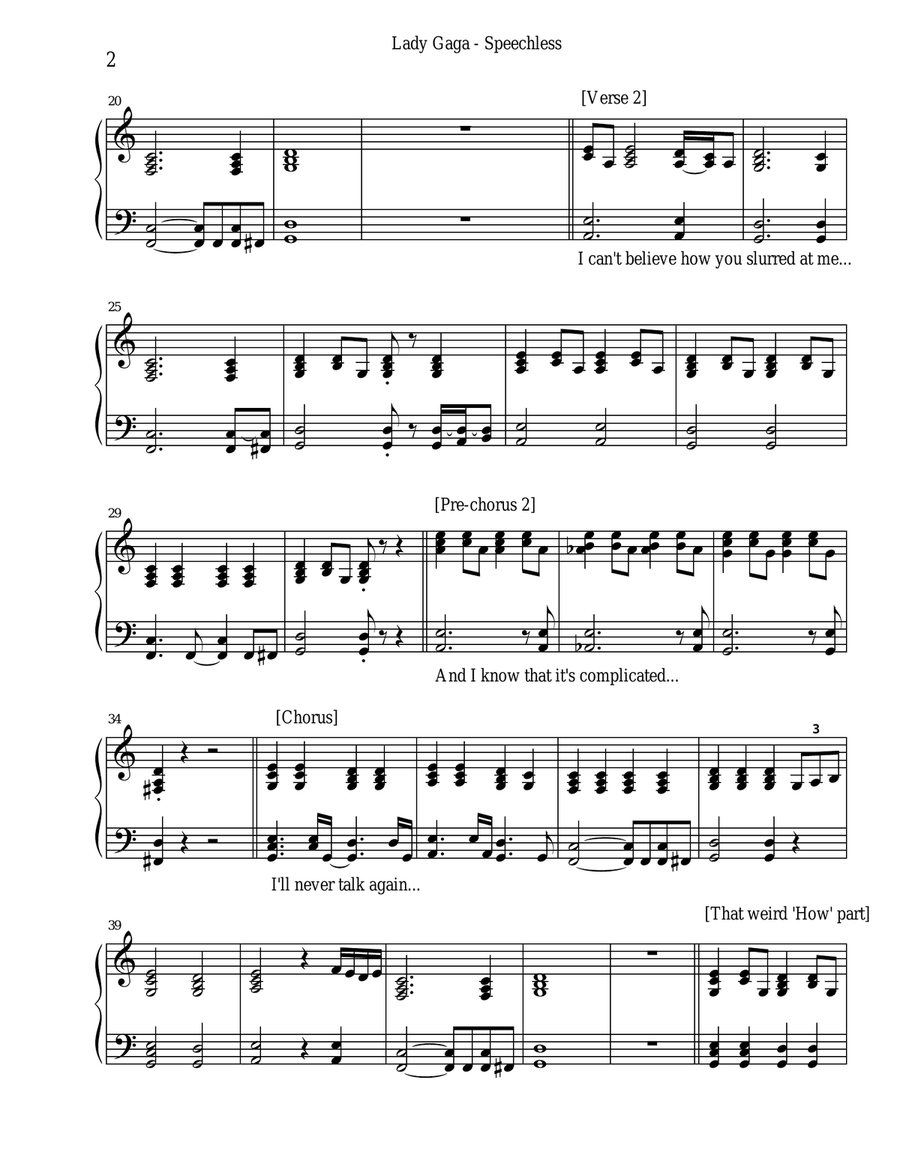 Speechless Piano Solo scores gallery preview page 2