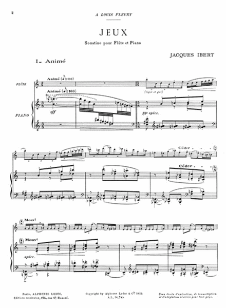 Jeux - Sonatine pour Flute (ou Violon) et Piano