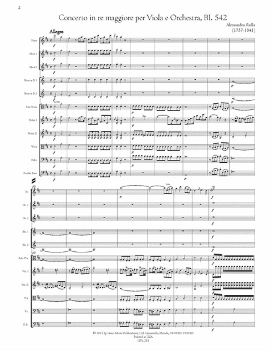Concerto in re maggiore, BI. 542 Viola e Orchestra Orchestra scores gallery preview page 2
