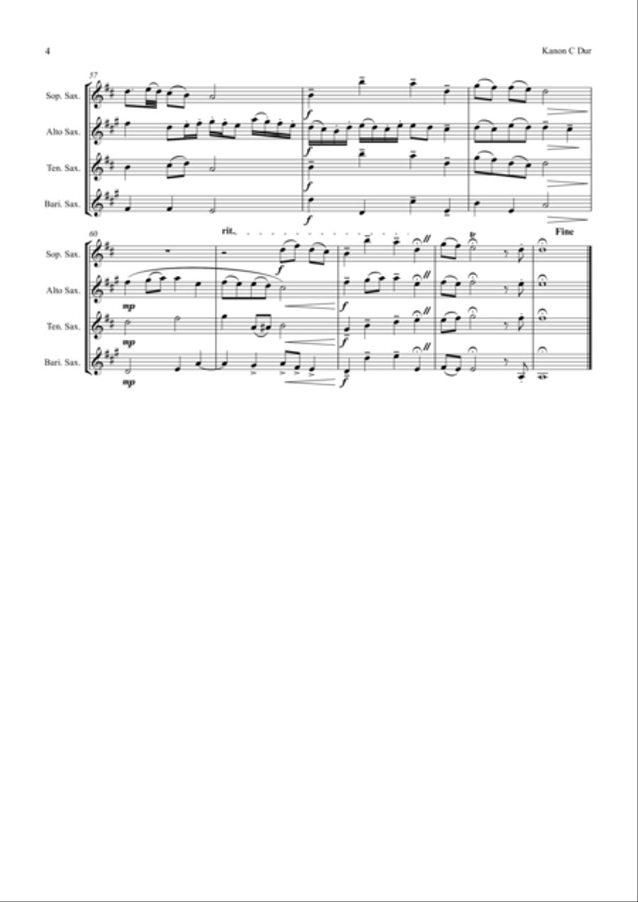 Kanon C-Dur - Saxophone Quartet Saxophone Quartet scores gallery preview page 4