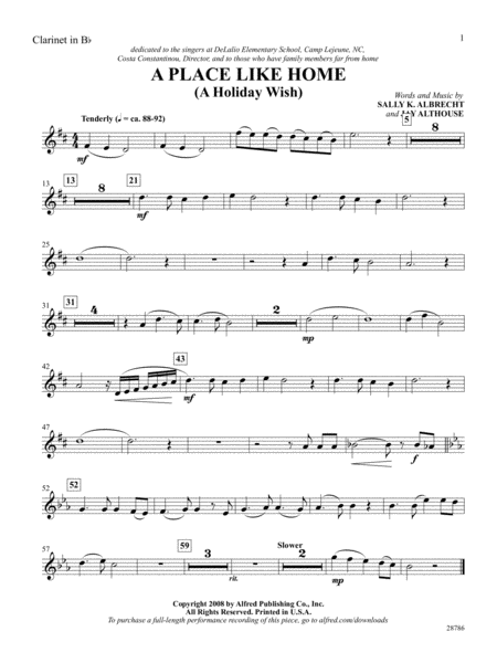 A Place Like Home (A Holiday Wish): 1st B-flat Clarinet