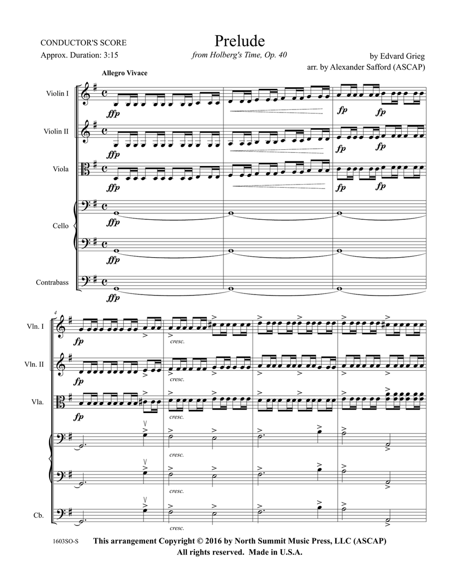 Prelude From Holberg's Time Op. 40 (Holberg Suite) Score and Parts image number null